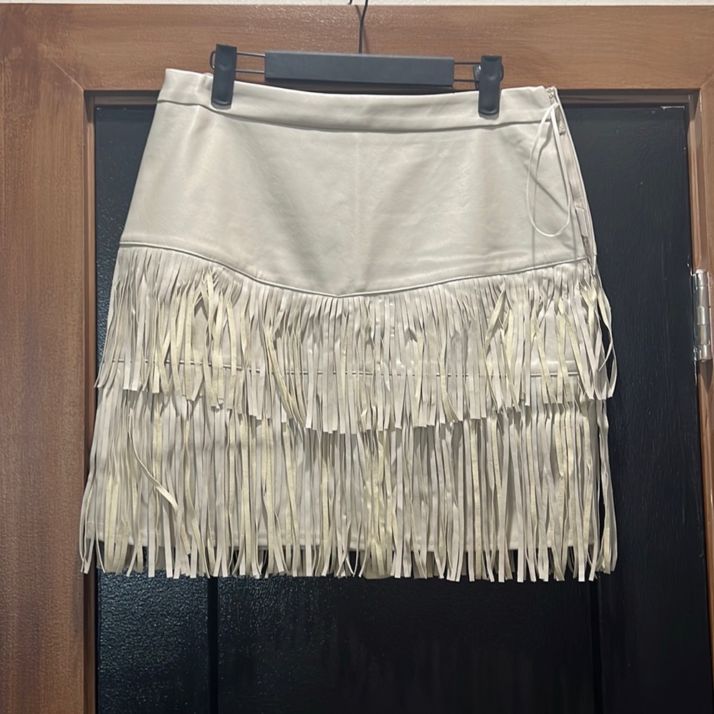 Fringe leather skirt